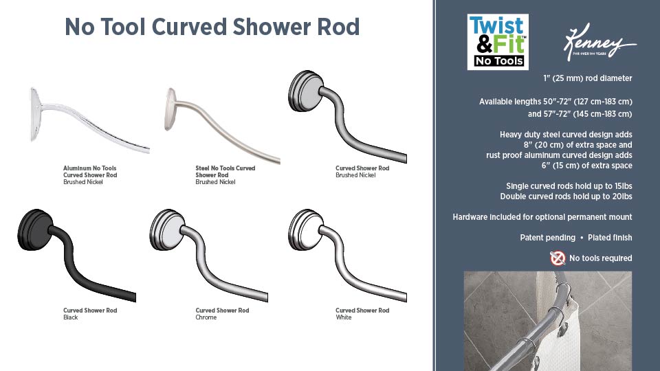 No Tools Curved Shower Rods